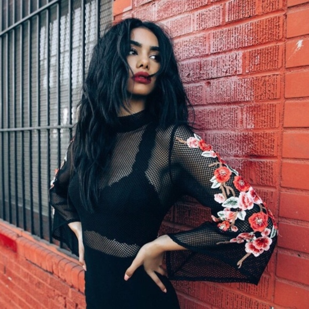 LF embroidered mesh mini dress sz XS